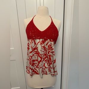 Red and White Halter Top By Velvet